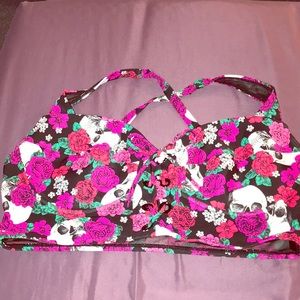 Skull and flower bathing suit top